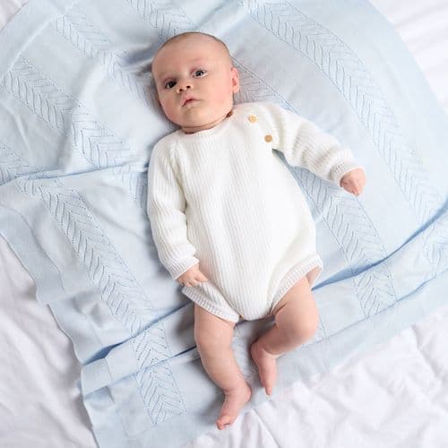 Unisex Baby White Long Sleeved Chunky Knitted Romper