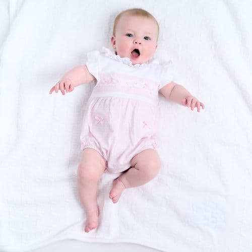 Nana's Special Buys Pink And White Dobbie Romper