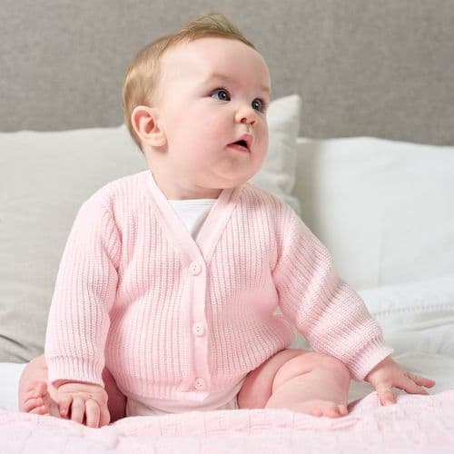 Baby Girls Pink Ribbed V Neck Cardigan