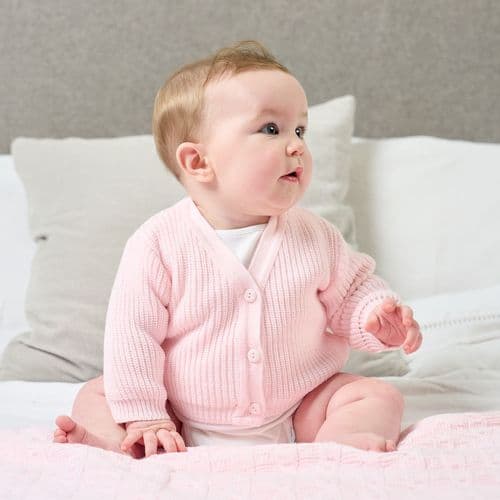 Baby Girls Pink Ribbed V Neck Cardigan