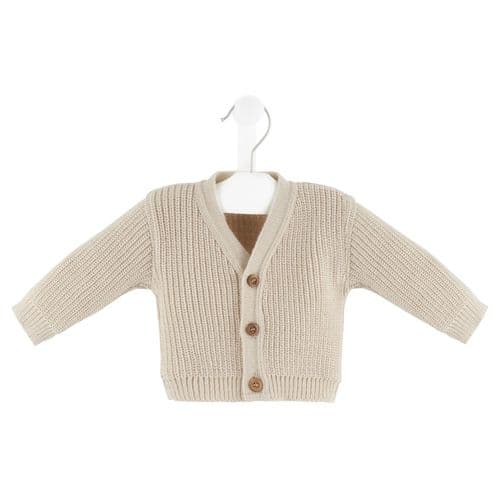 Unisex Baby Beige V Neck Ribbed Cardigan