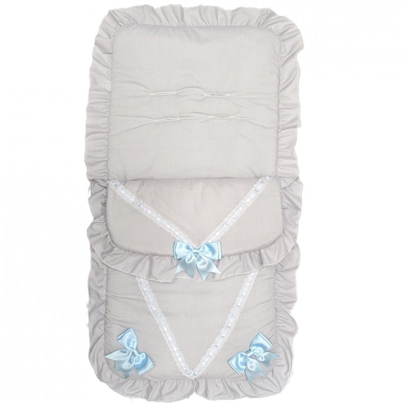 Baby Boys Grey Universal Footmuff 3 Blue Bow Satin Bow