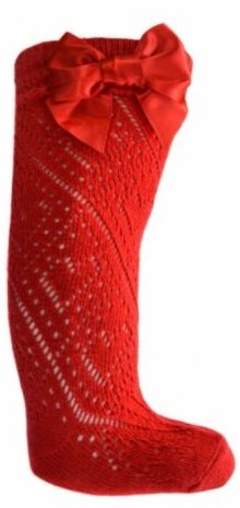 Baby Girls Red Heart Pelerine Socks With Bow