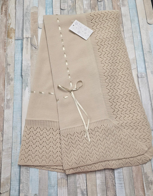 Unisex Baby Beige Knitted Shawl