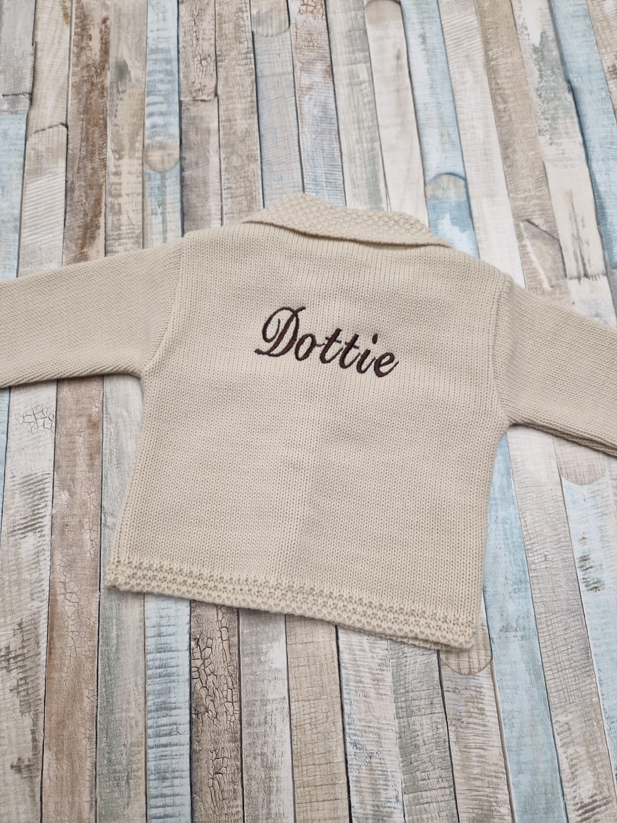 Personalised Unisex Baby Beige Cardigan With Collar