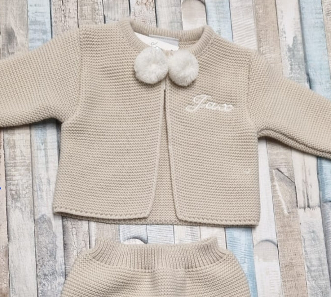 Personalised Unisex Baby  Beige Dandelion Pom Pom Set