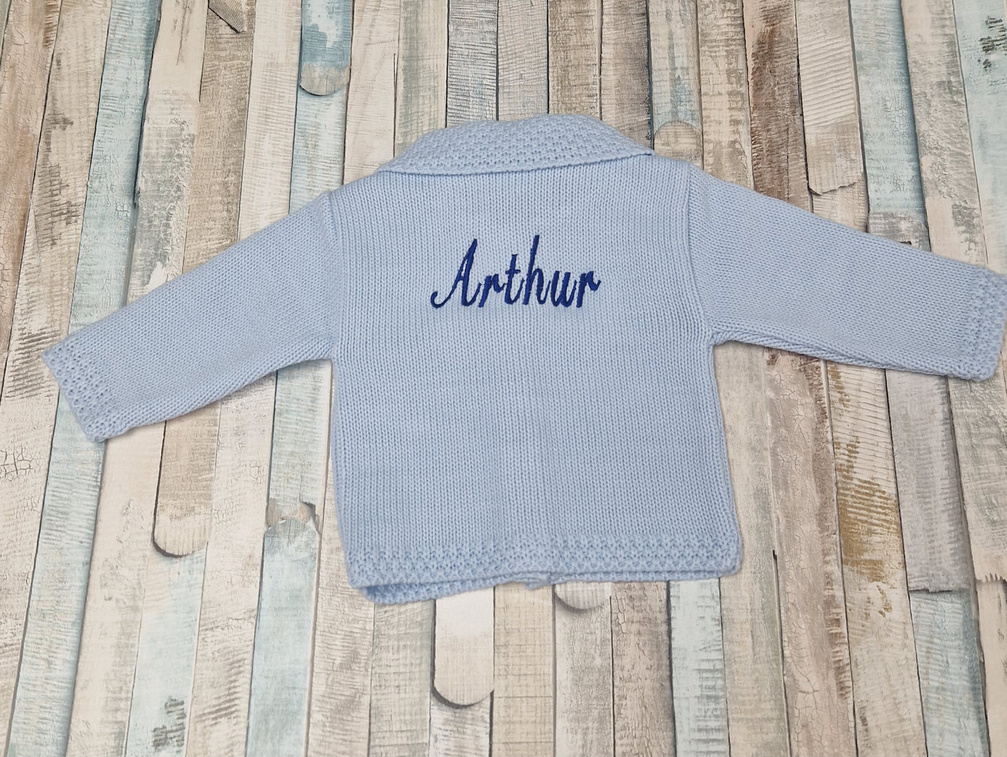 Personalised Blue Baby Boys Cardigan With Collar