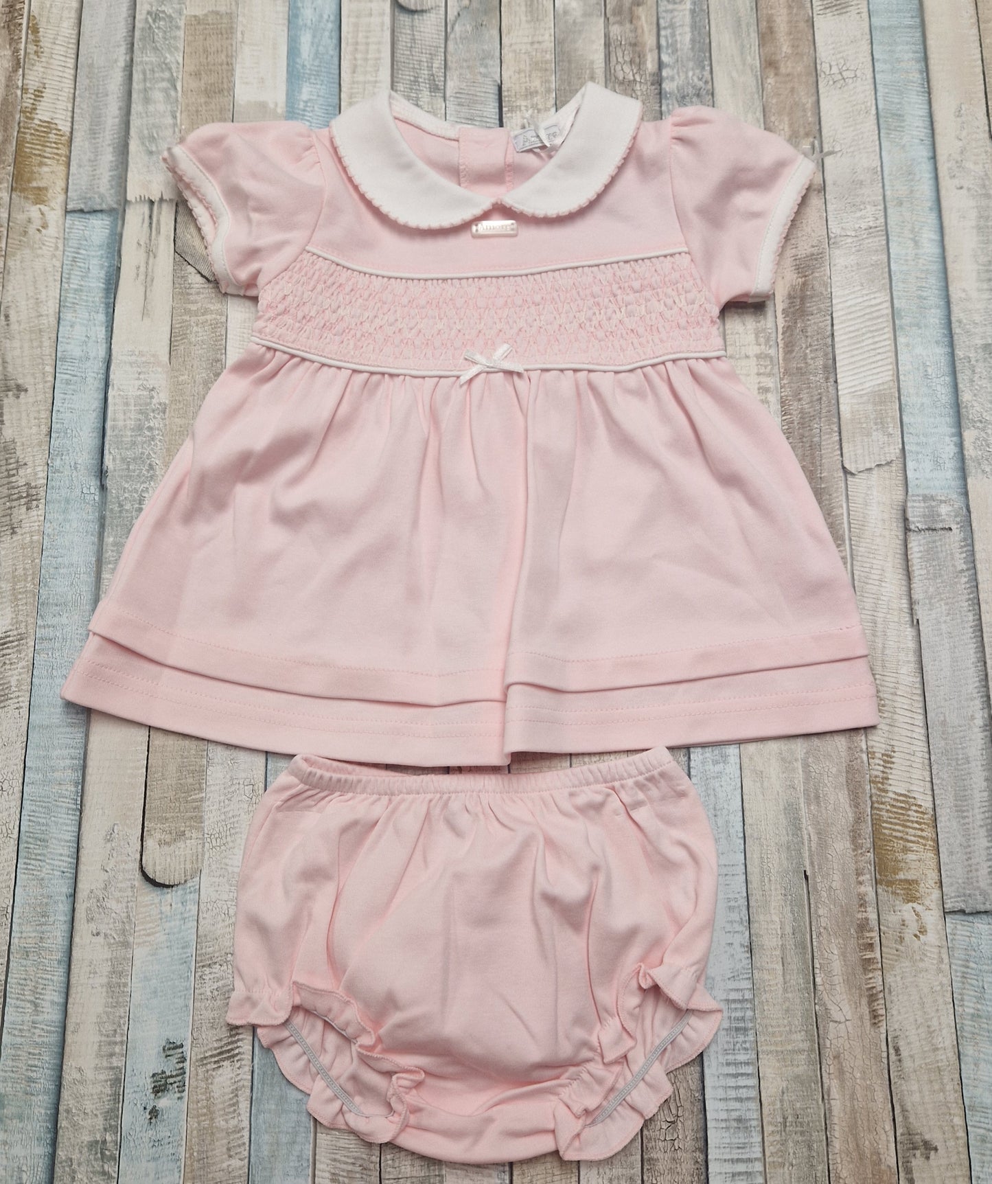 Baby Girls Pink Smocked Dress And Pants Set