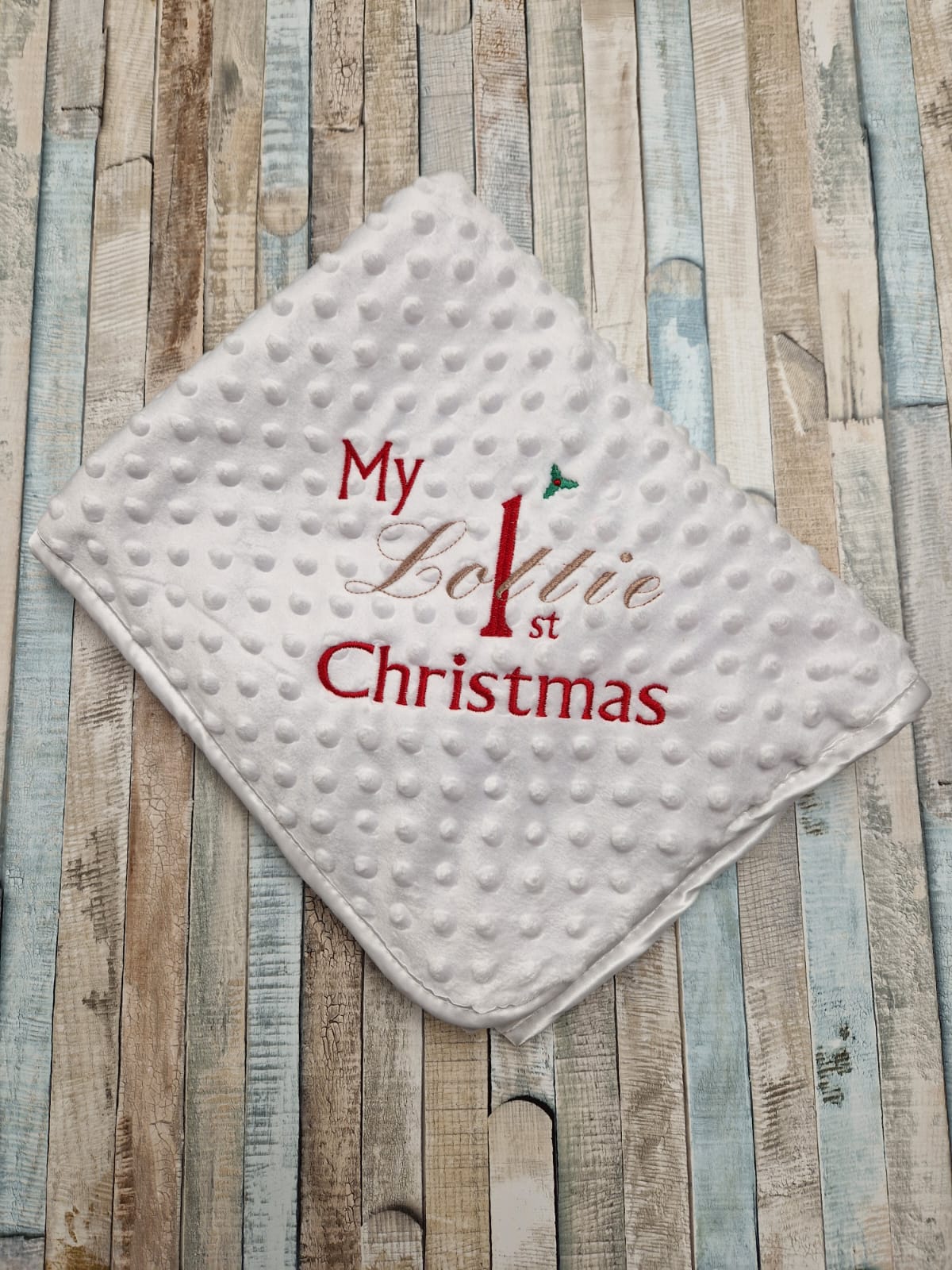Baby 1st Christmas Personalised White Dimple Wrap
