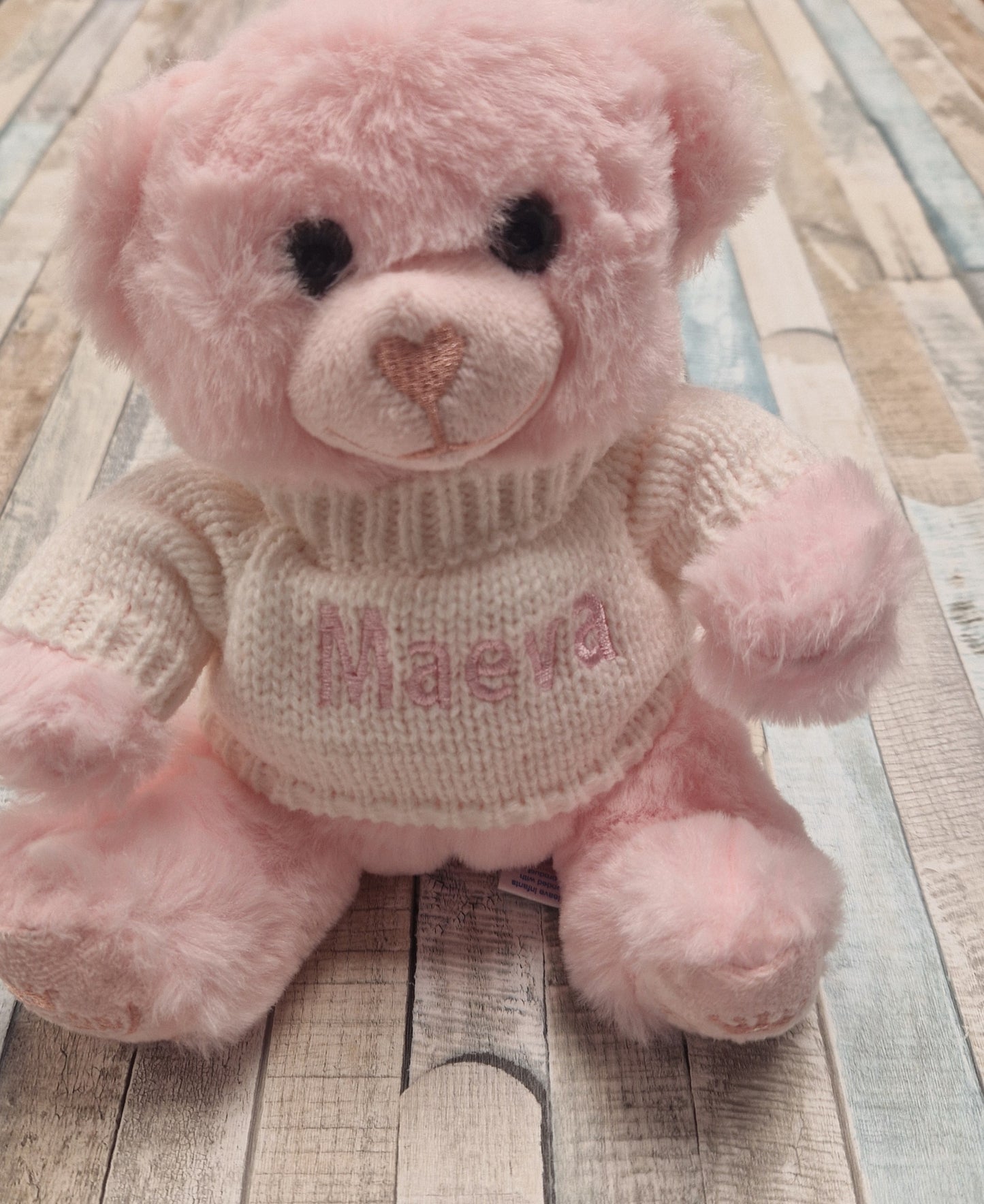 Pink Soft Teddy With Personalised Jumper