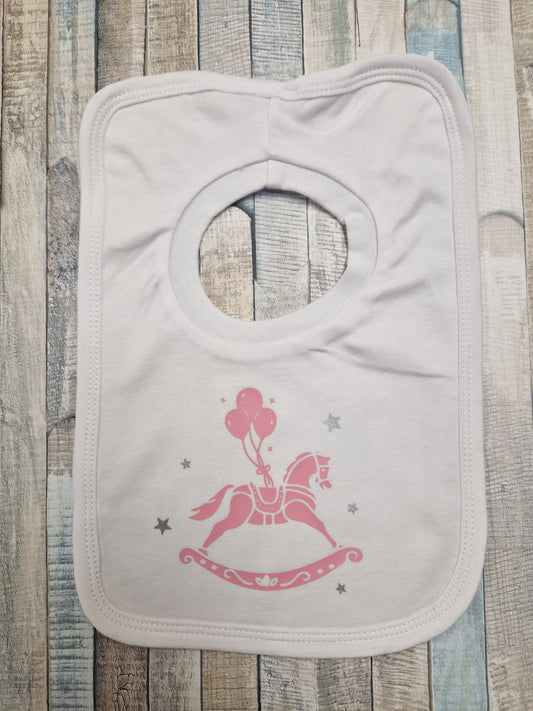 Baby Girls Pink Printed Rocking Horse Bib