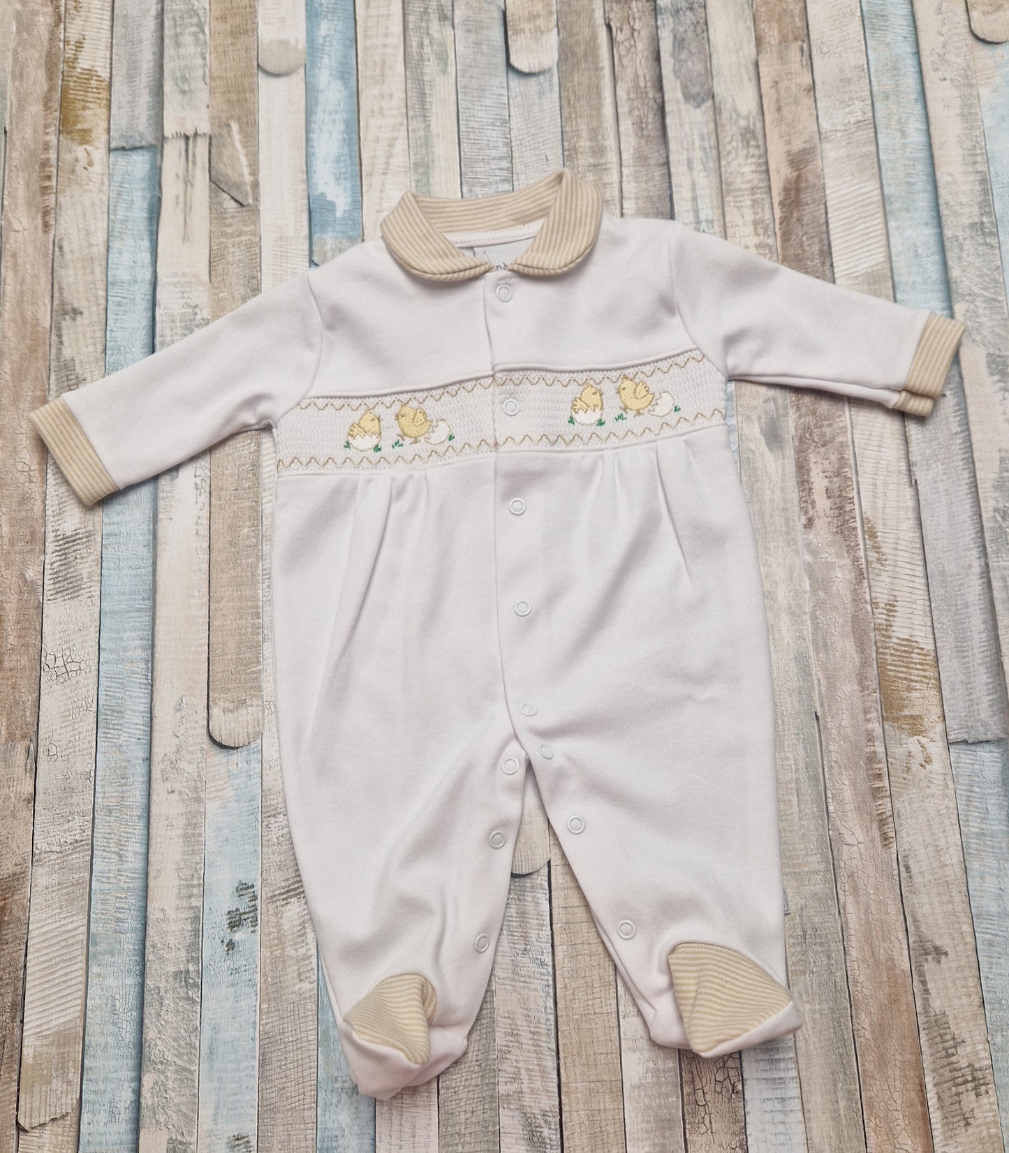 Nana's Special Buy Dandelion White And Beige Little Chick Babygro