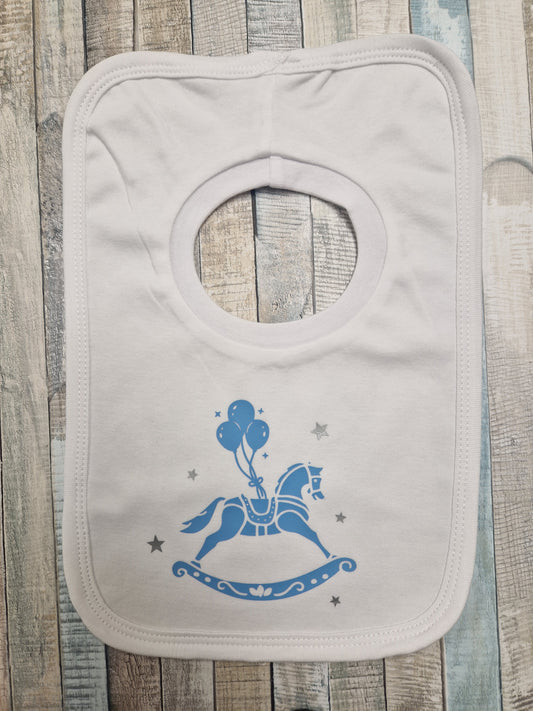 Baby Boys Blue Printed Rocking Horse Bib