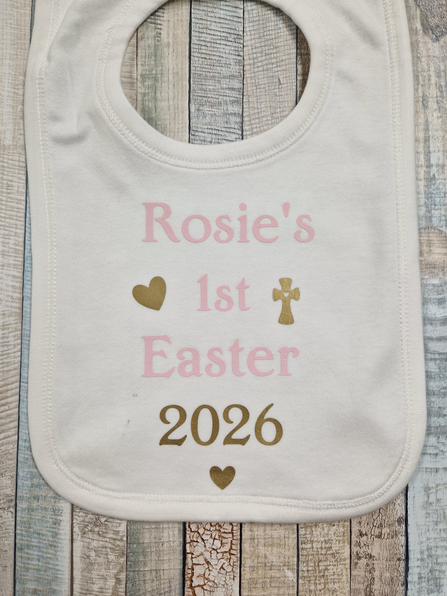 Baby Girls Personalised 1st Easter Bib With Cross