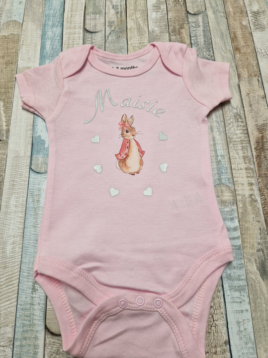 Baby Girls Personalised Pink Printed Pink Rabbit And Heart Vest
