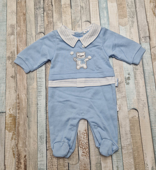 Premature Baby Boys Blue And White Teddy And Snowball Babygro
