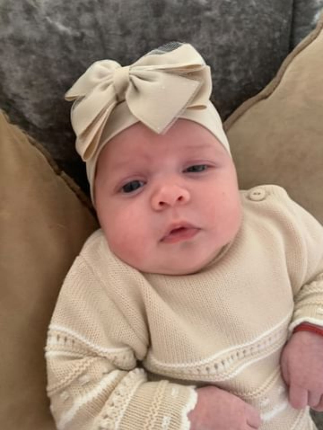 Baby Beige & White Knitted Pointelle Two Piece Set