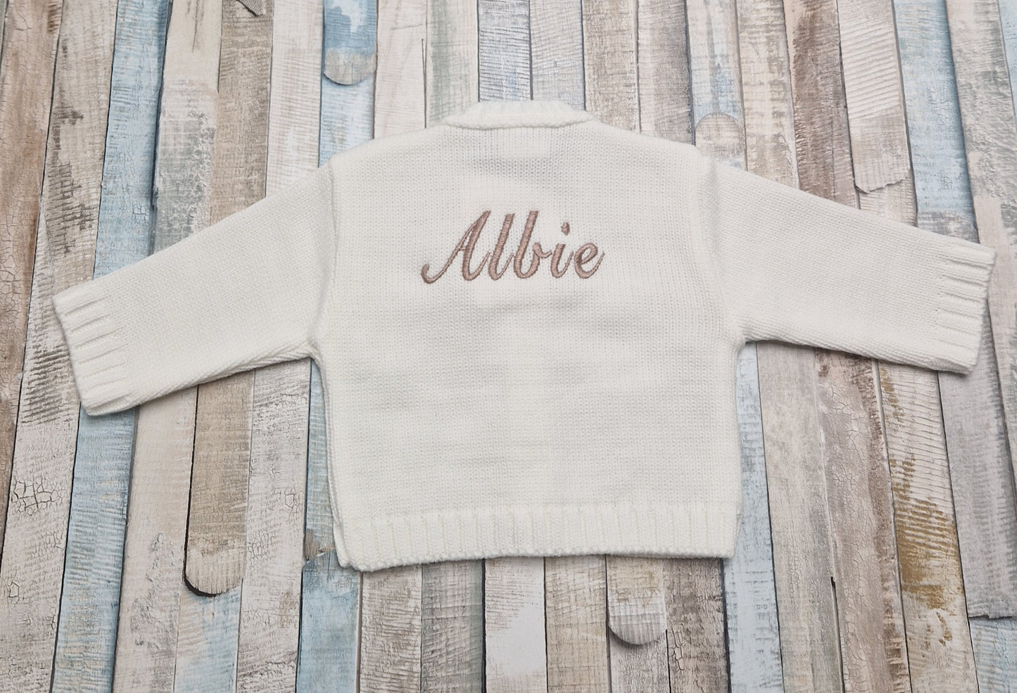 Personalised Baby White Cable V Neck Cardigan