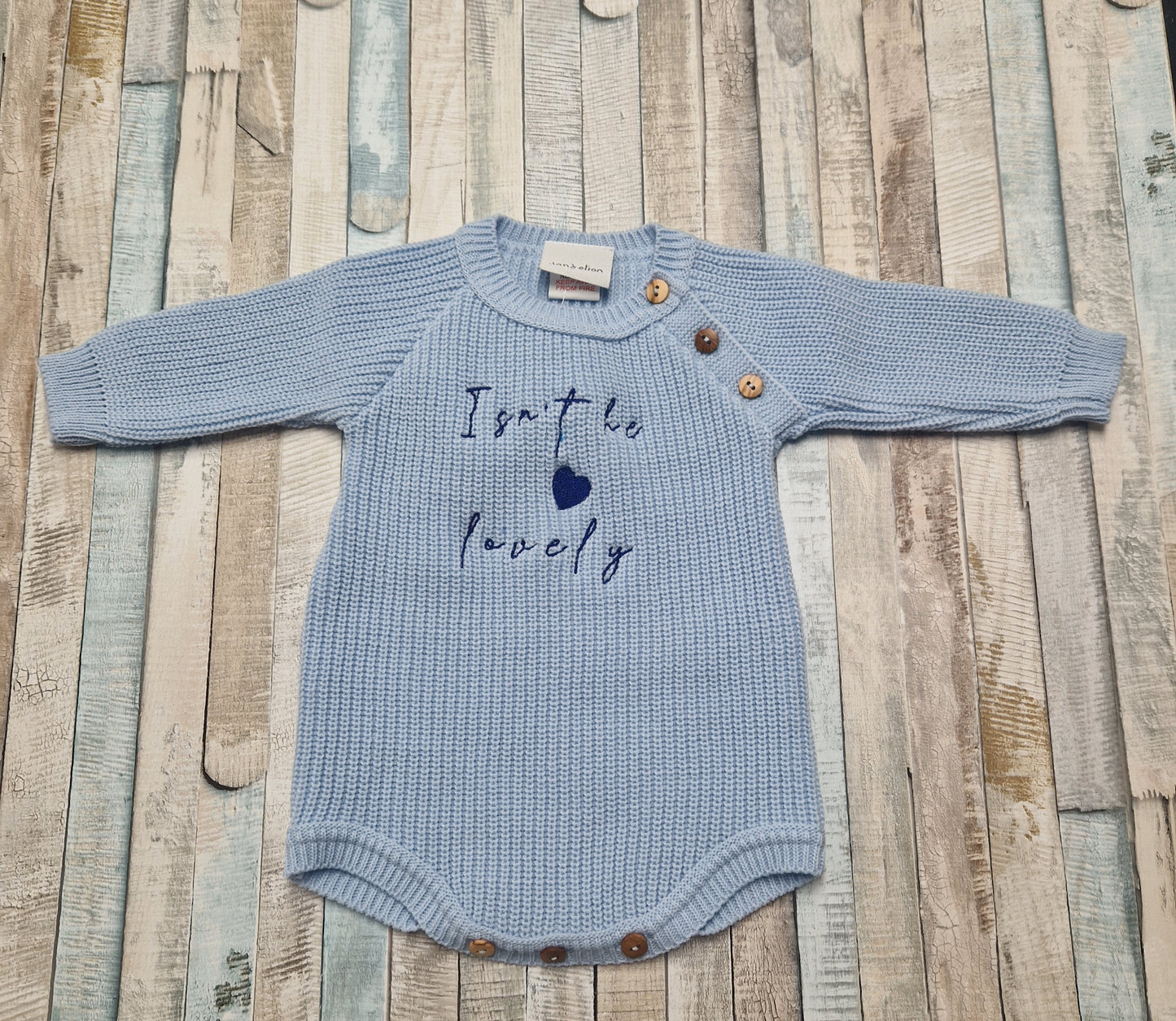 Baby Boys Blue Isn't He Lovely Long Sleeved Romper