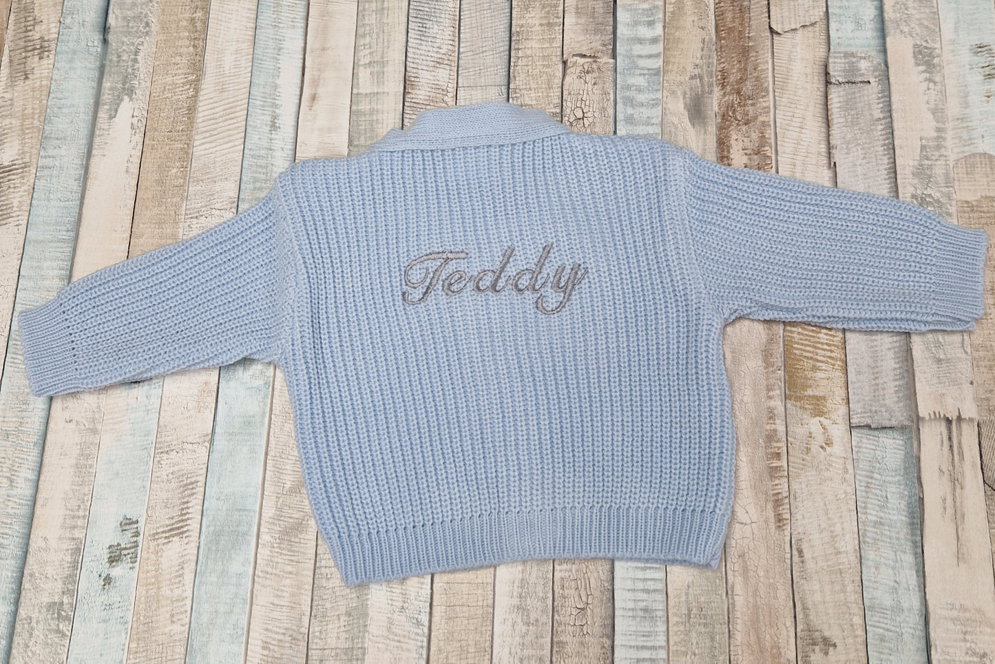 Personalised Blue Baby Boys Ribbed Cardigan