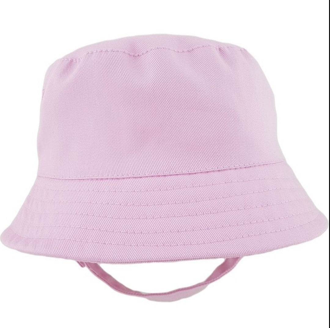 Personalised Baby Girls Pink Bucket Hat With Chin Strap