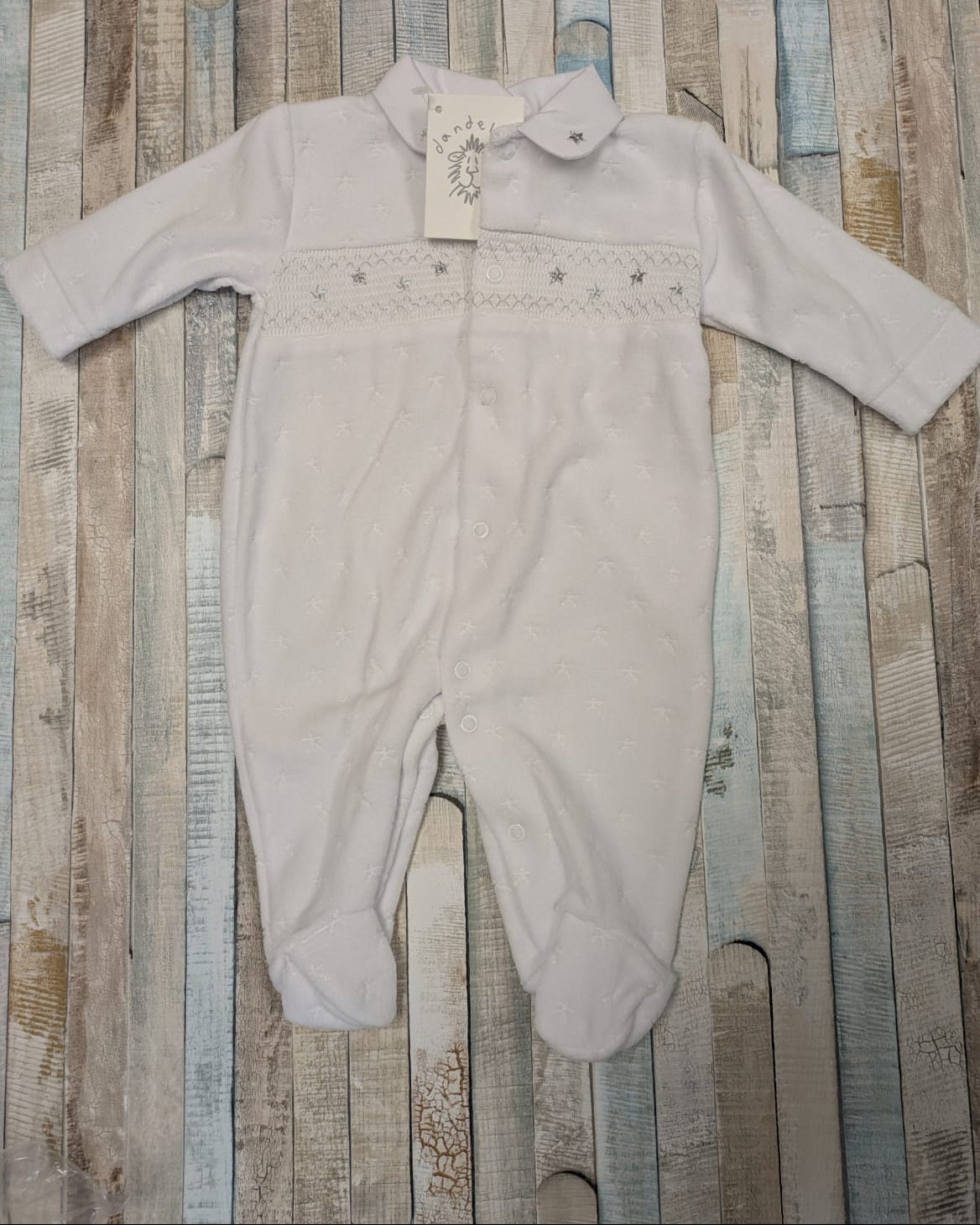 Nana's Special Buys Unisex Baby White Star Design velour Babygro