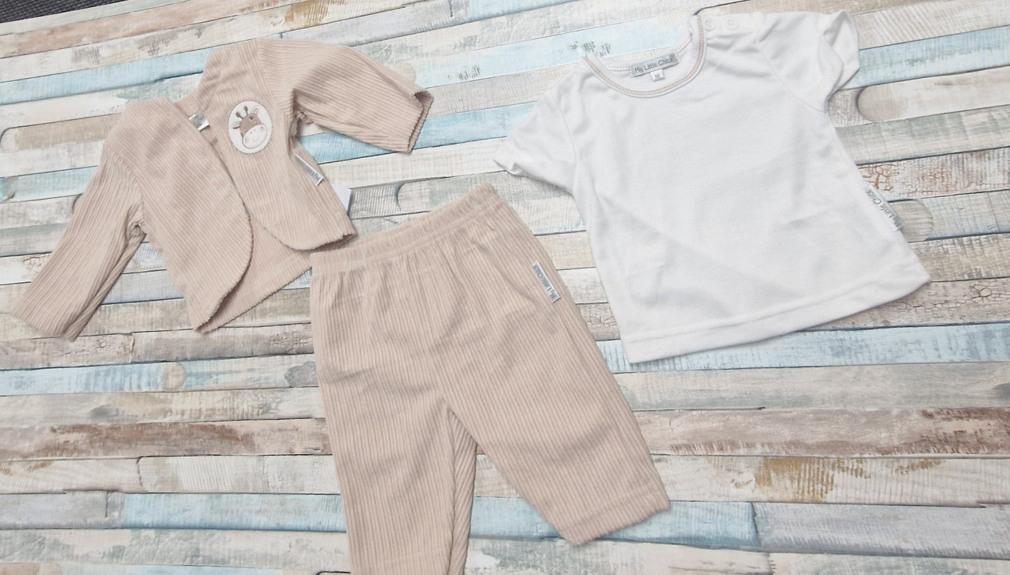 Baby Boys Taupe Velour Giraffe 3 Piece Set