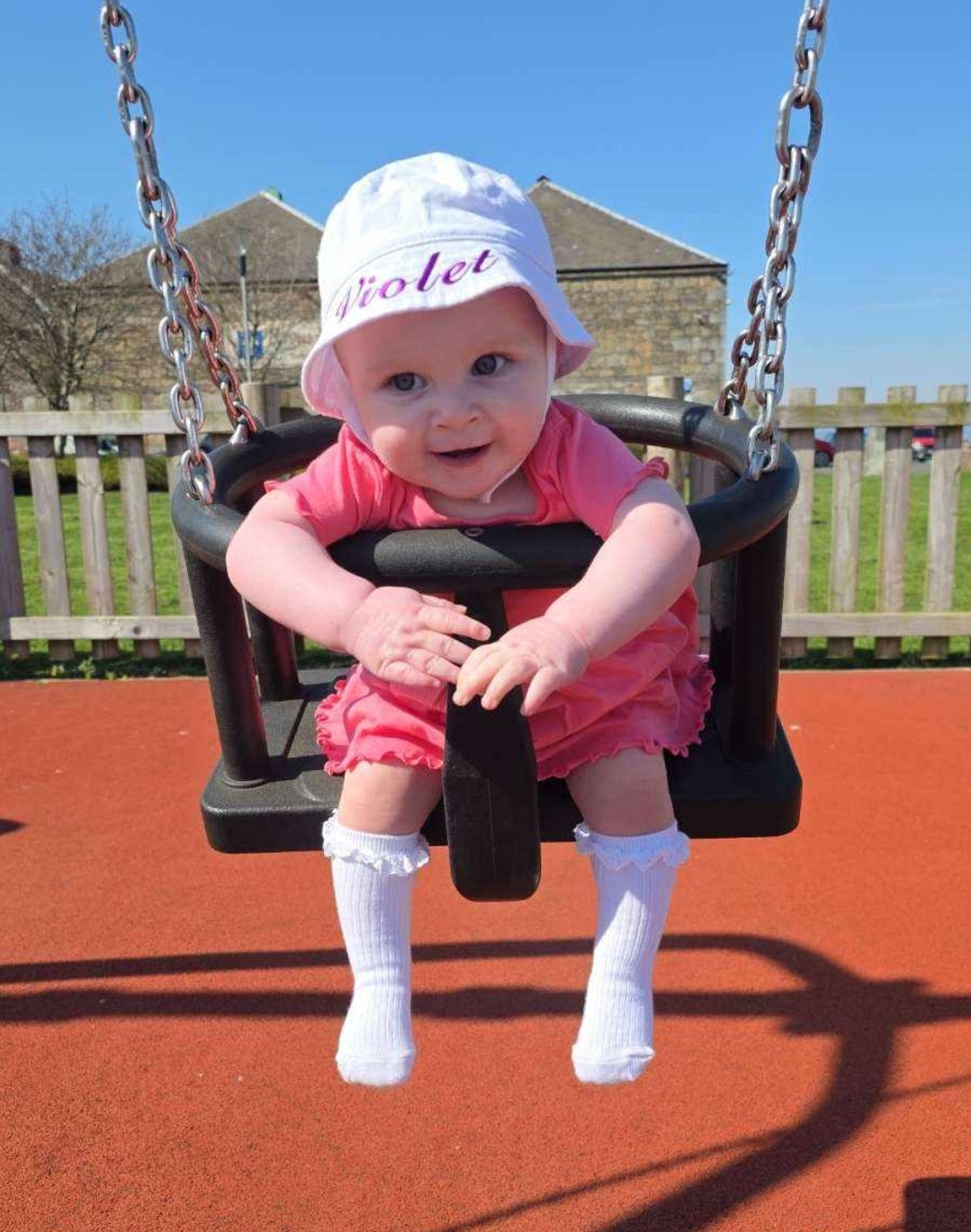 Personalised Baby White Cotton Bucket Hat With Chin Strap