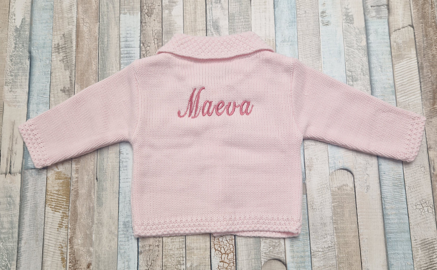 Personalised Pink Baby Girls Cardigan With Collar