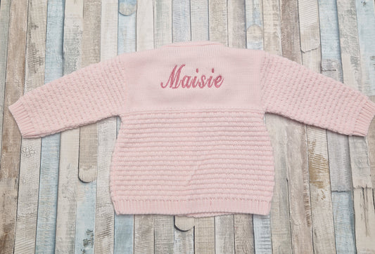Personalised Baby Girls Pink Pearl Flower Matinee Cardigan