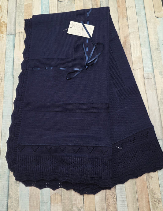 Unisex Baby Navy Knitted Shawl