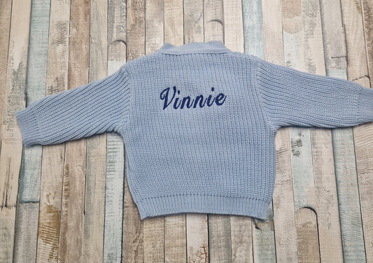 Personalised Blue Baby Boys Ribbed Cardigan
