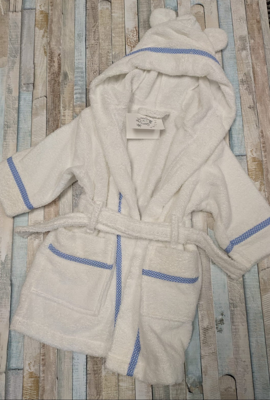 Nana's Special Buy Baby Boys White And Blue Trim Dressing Gown