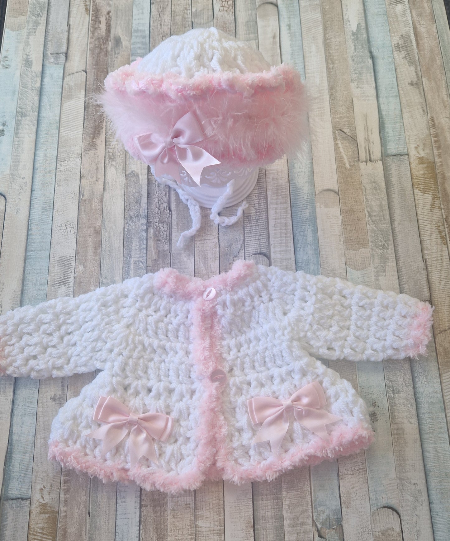 Baby Girls Hand Crochet Cardigan And Bonnet