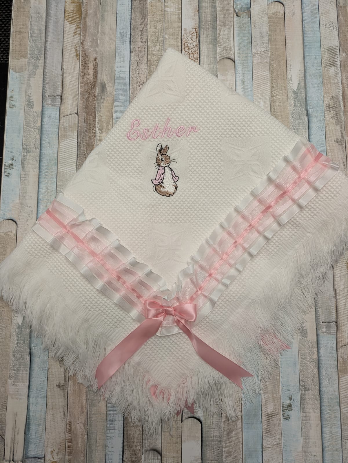 Baby Girl White & Pink Ruffle Lace Shawl