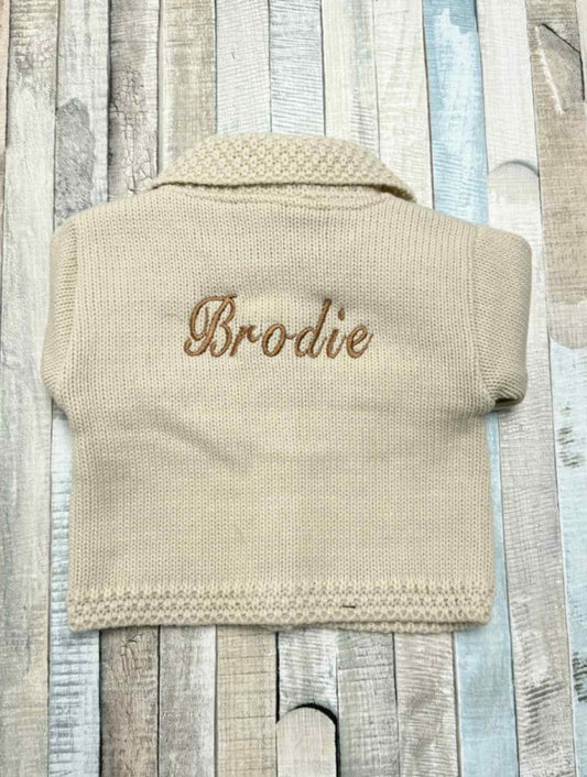 Personalised Unisex Baby Beige Cardigan With Collar