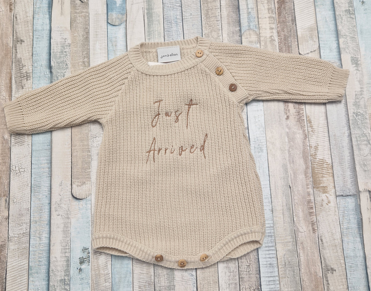 Unisex Baby Beige Knitted Just Arrived Romper