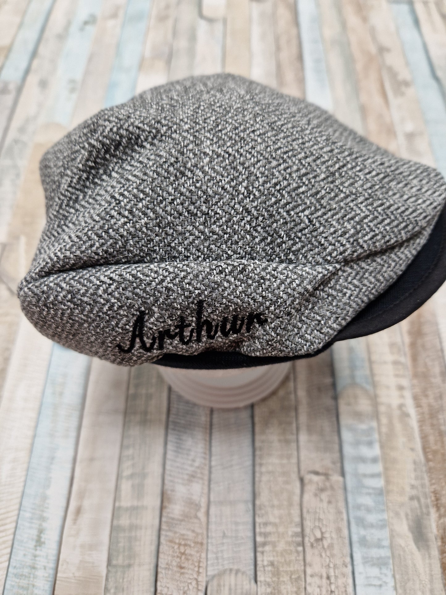 Personalised Baby Boys Tweed Grey Flat Cap