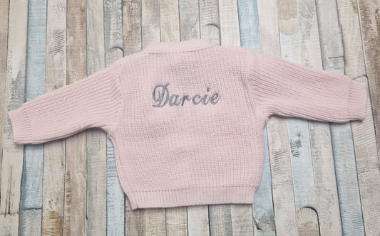 Personalised Pink Baby Girls Ribbed Cardigan