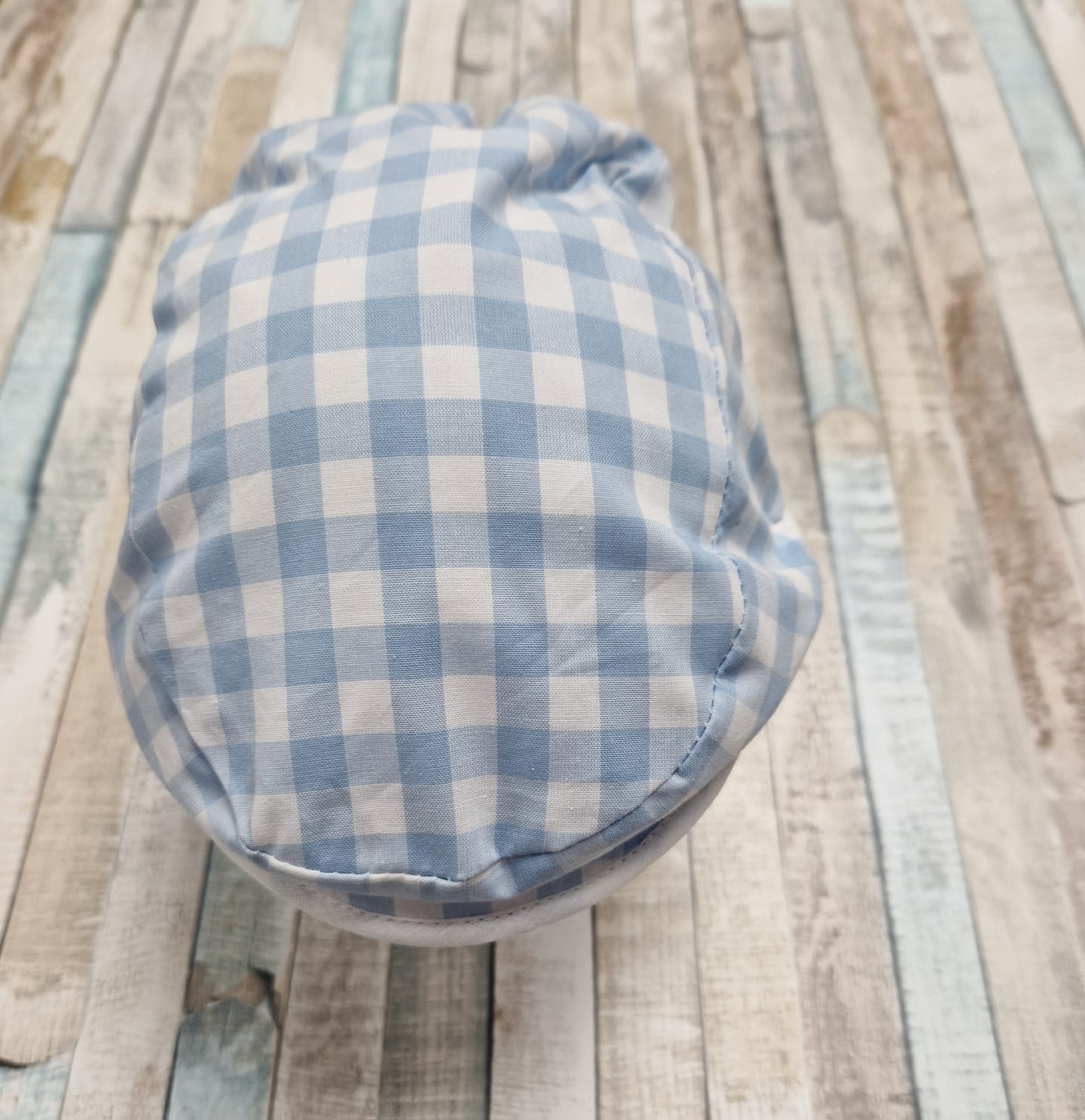 Personalised Baby Boys Blue And White Checked Flat Cap
