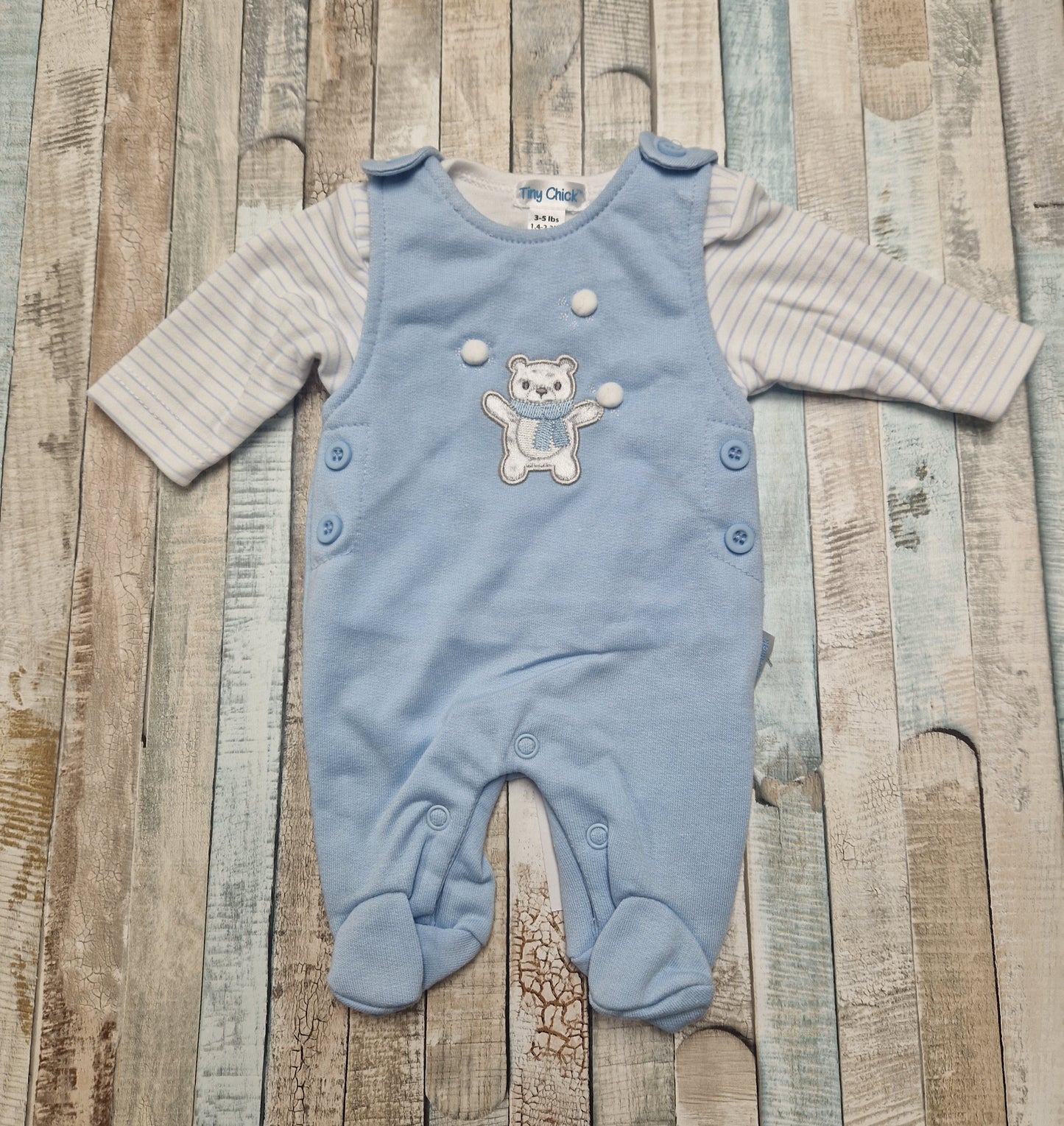 Premature Baby Boys Teddy And Snowball Design Dungaree Set