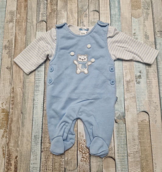 Premature Baby Boys Teddy And Snowball Design Dungaree Set