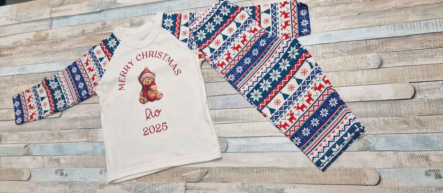 Personalised Red And Blue Christmas Design Pyjamas