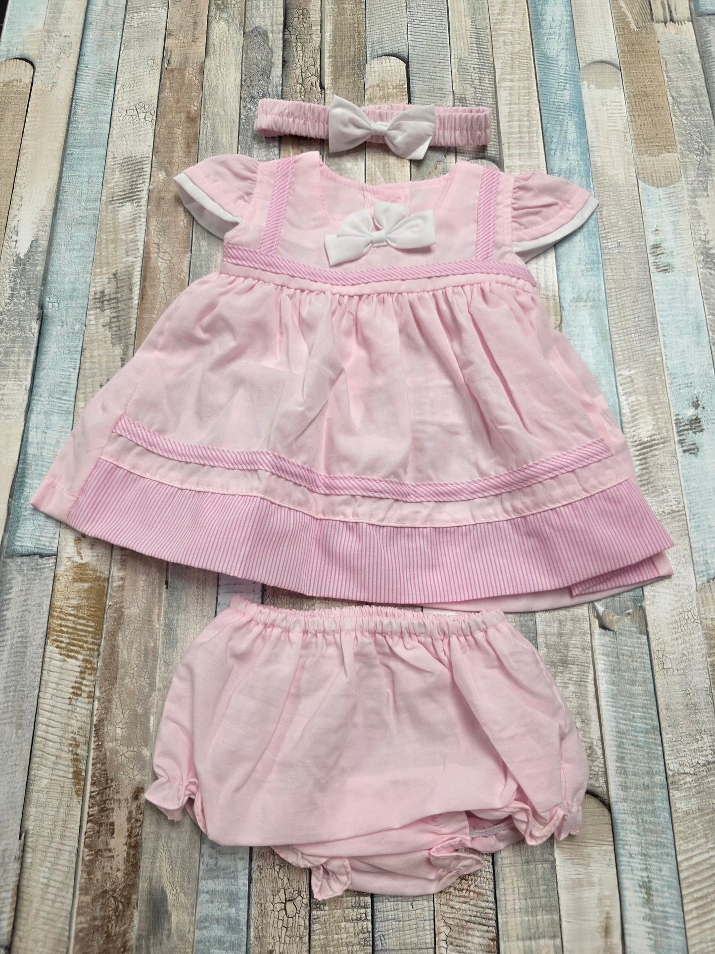 Baby Girls Pink Summer Dress And Pants With Matching Headband