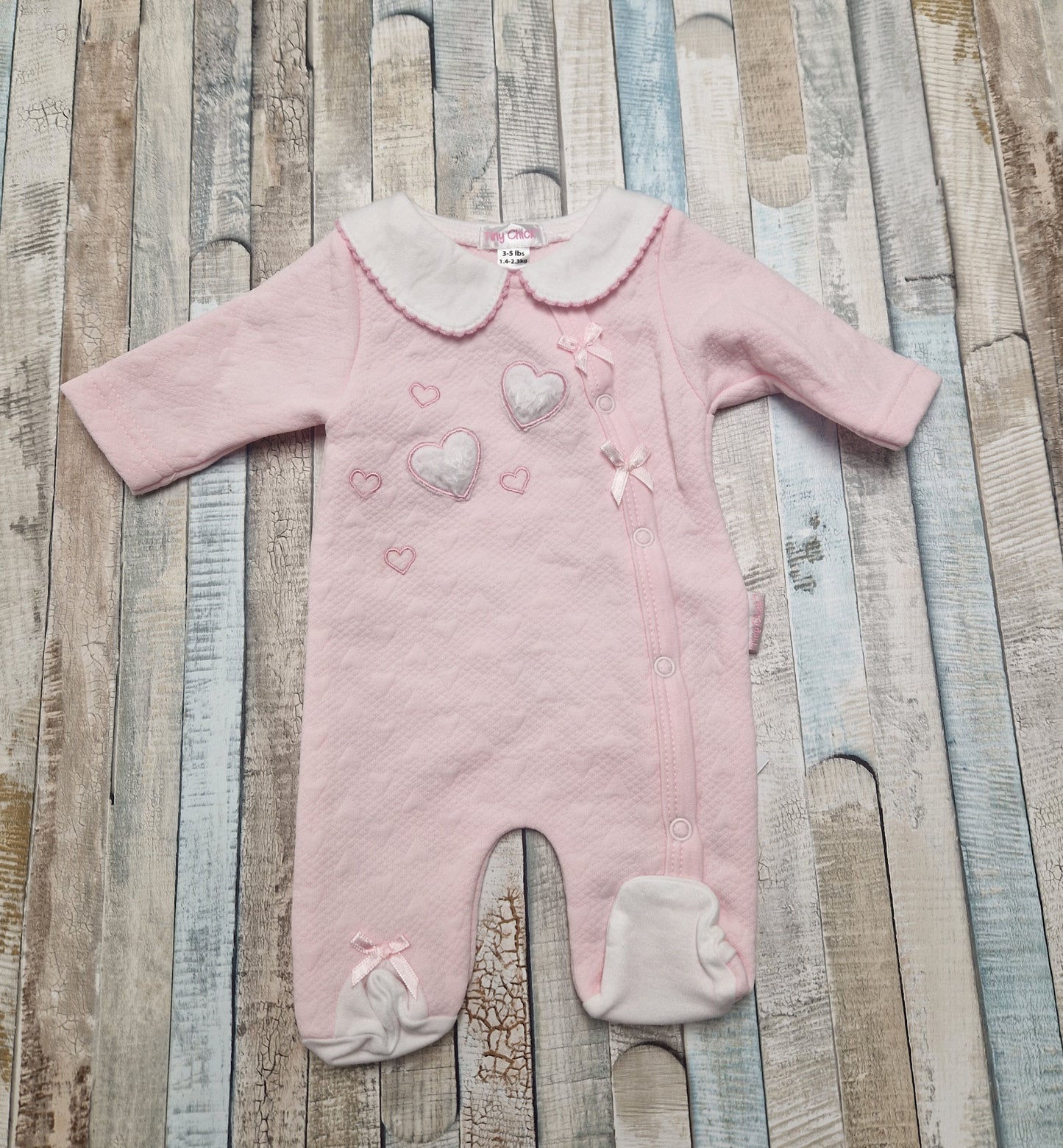 Premature Baby Girls Pink Faux Fur And Embroidered Hearts Design Babygro