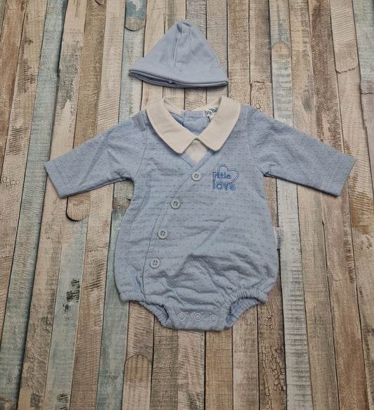 Premature Baby Boys Little Love Blue And White Romper