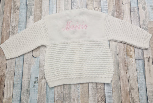 Personalised Baby Girls White Pearl Flower Matinee Cardigan