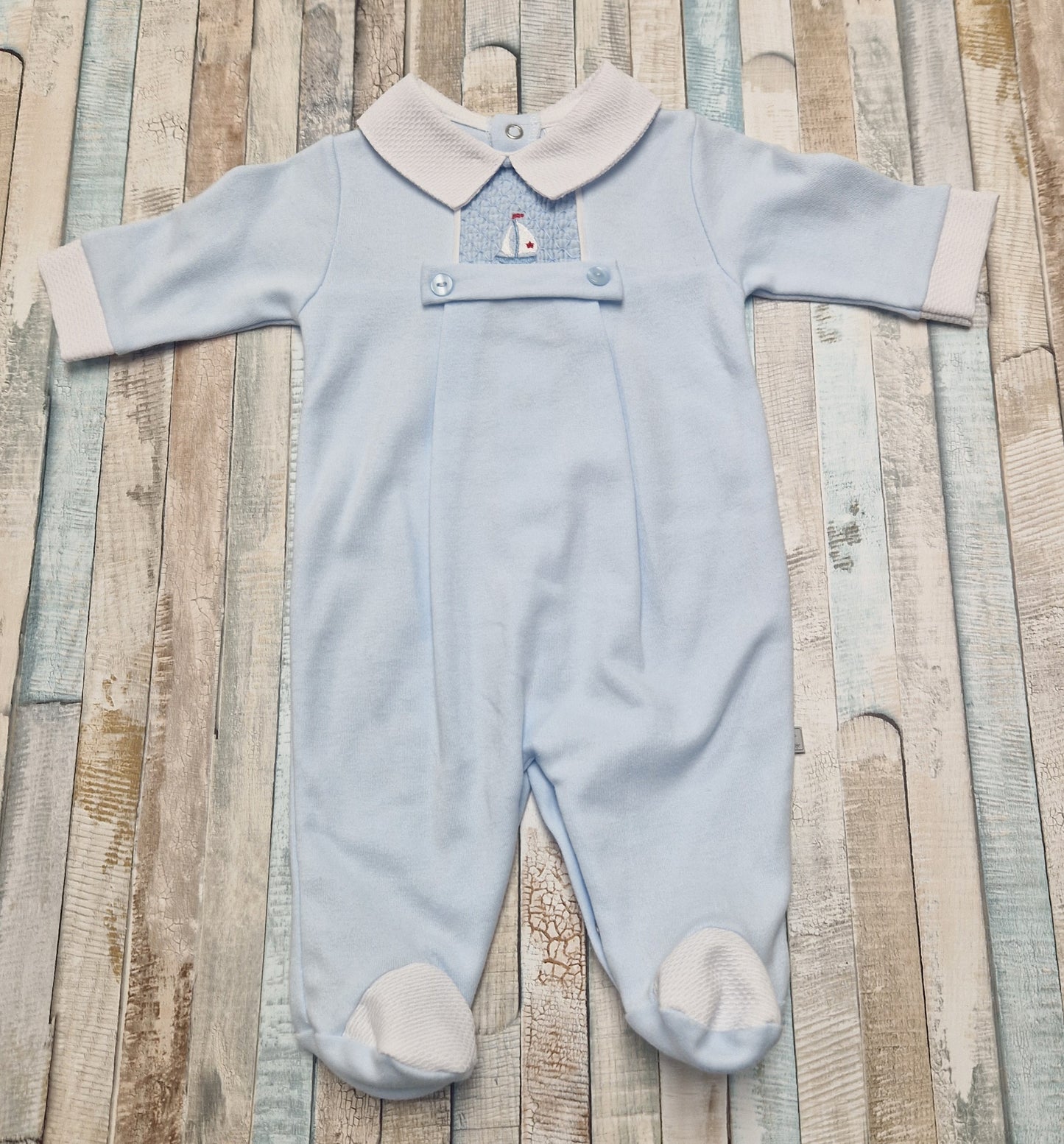 Nana's Special Buys Baby Boys Blue Boat Design Sleepsuit
