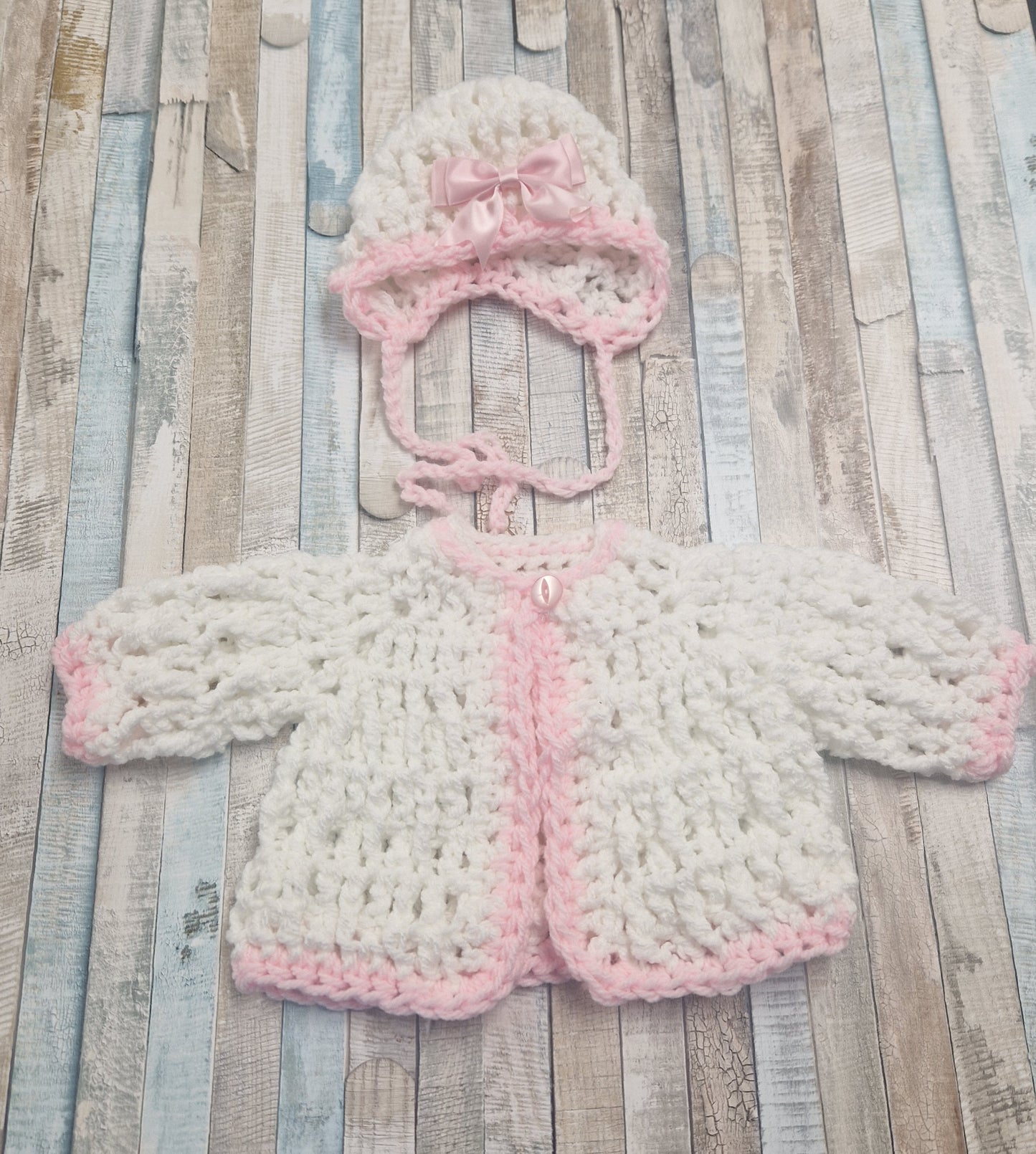 Baby Girls Hand Crochet Cardigan And Bonnet