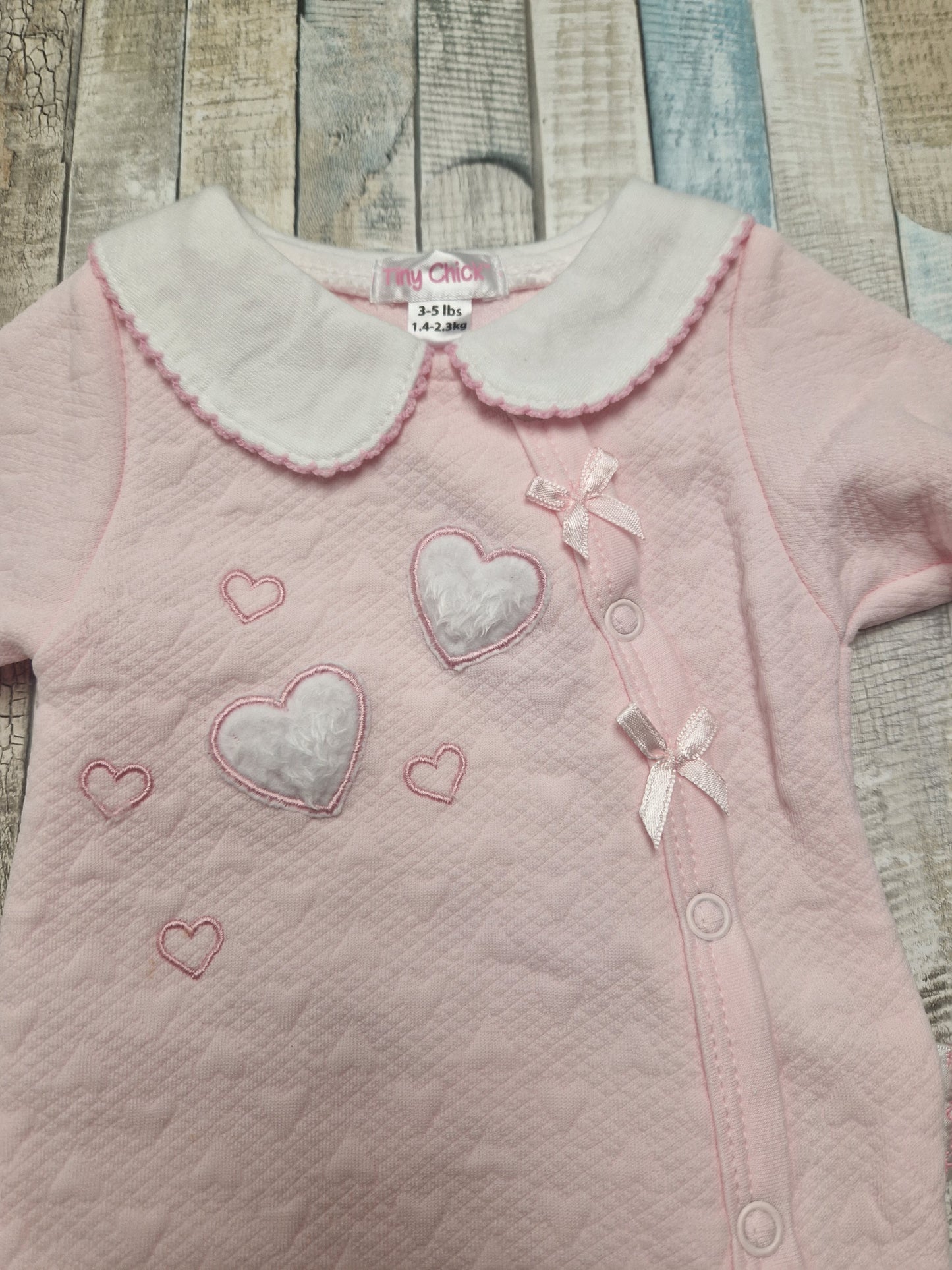 Premature Baby Girls Pink Faux Fur And Embroidered Hearts Design Babygro